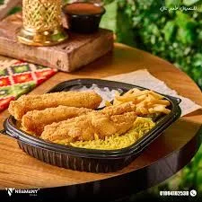 4 قطع استربس + ارز بسمتي + ثومية + بطاطس صوابع